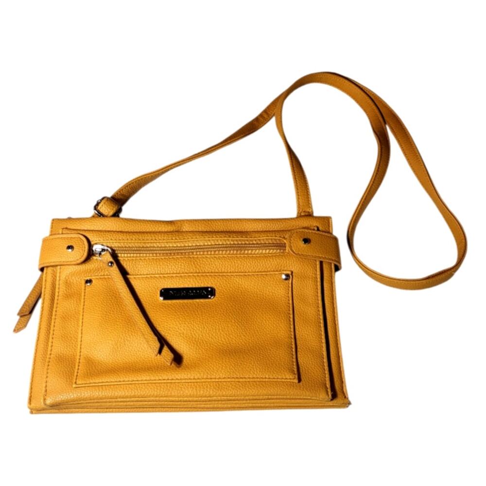 NWOT Tyler Rodan Triple Entry Crossbody Bag Pebbled Faux Leather Mustard